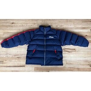 Vintage FILA‎ Puffer Down Jacket Men's Down Large Blue/Red Y2K